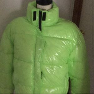 Neon green puffer jacket